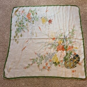 Vintage Luxury Silk Scarf Hand Rolled And Stitched Edges Floral Design